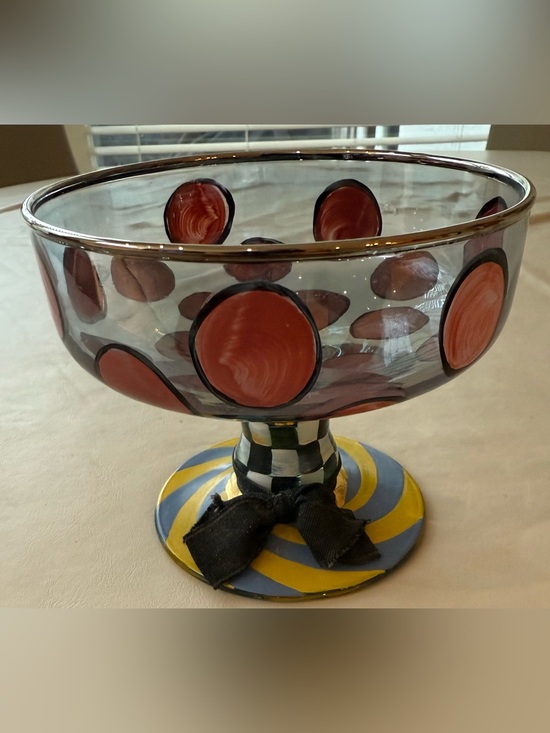 MacKenzie-Childs Hand-Painted Polka Dot Pedestal Compote Bowl